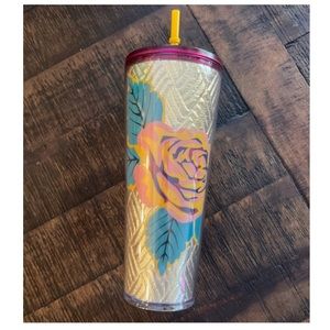 NEW Starbucks Gold Quilted Rose Venti Tumbler